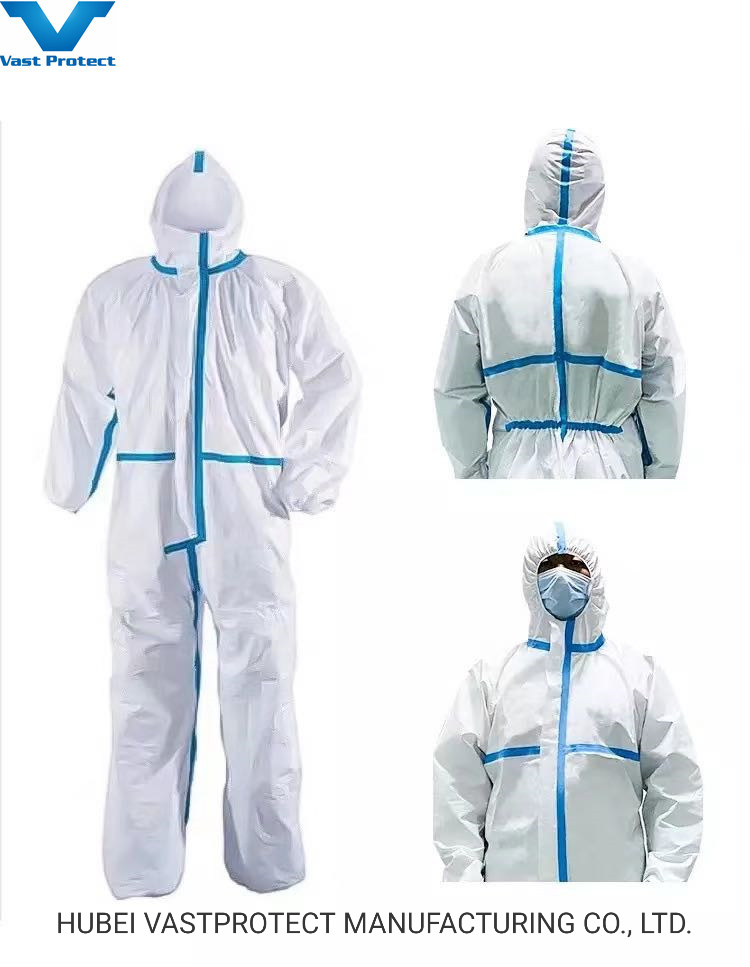 PPE Safety Protective Apparel 50GSM 60GSM 65GSM Tyvek White Disposable Coveralls