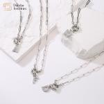 Gold Plated Diamond Initial Letter Pendant Necklace SS Paperclip Link Chain