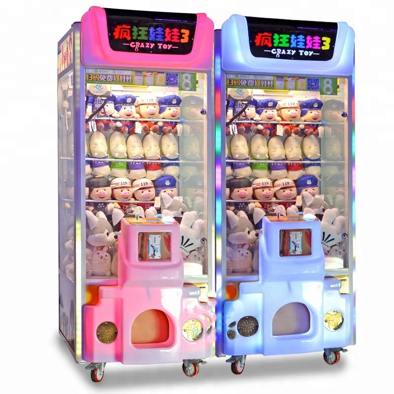 Crazy Toy 3 Colorful Arcade Crane Machine , Crane Claw Teddy Bear Stuffing Machine