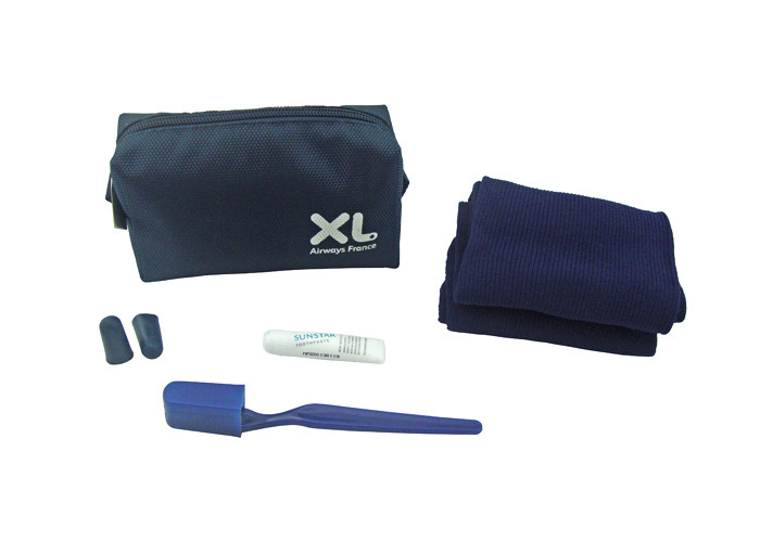 Airline Amenity Kits Dark Blue Oxford Fabric Cosmetic Bag For Plane / Train / Trip