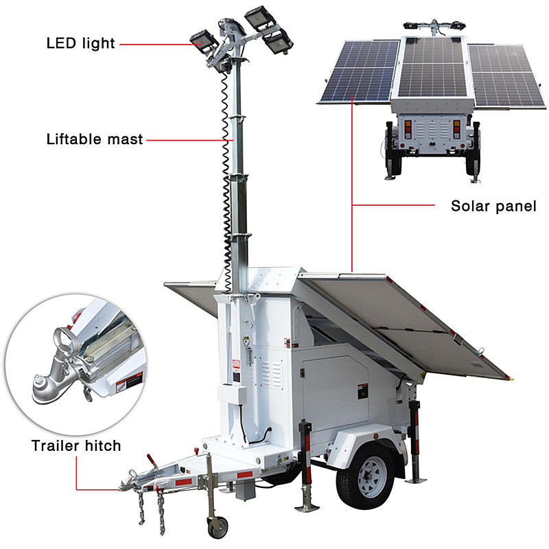 Portable Solar Light Tower Surveillance Tower Lighting Mining Operations Mobile Lighting Tower