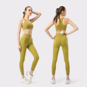 Quality Hollow Out Knot Yoga Set Clothes Big Hidden Back Pocket Yoga Leggings Set wholesale