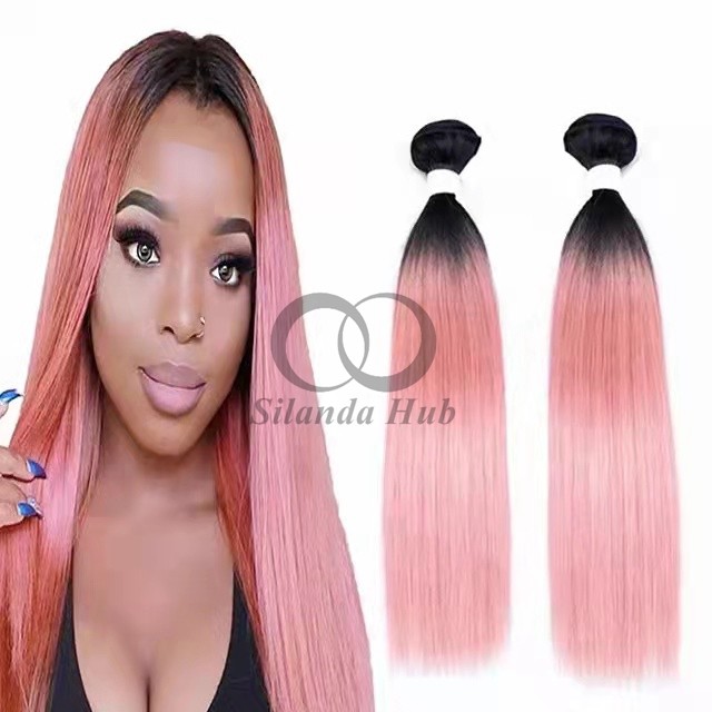 #T1B/Pink Straight Remy Human Hair Bundles Sew In Weave Bundles Brazilian Bundle Deals