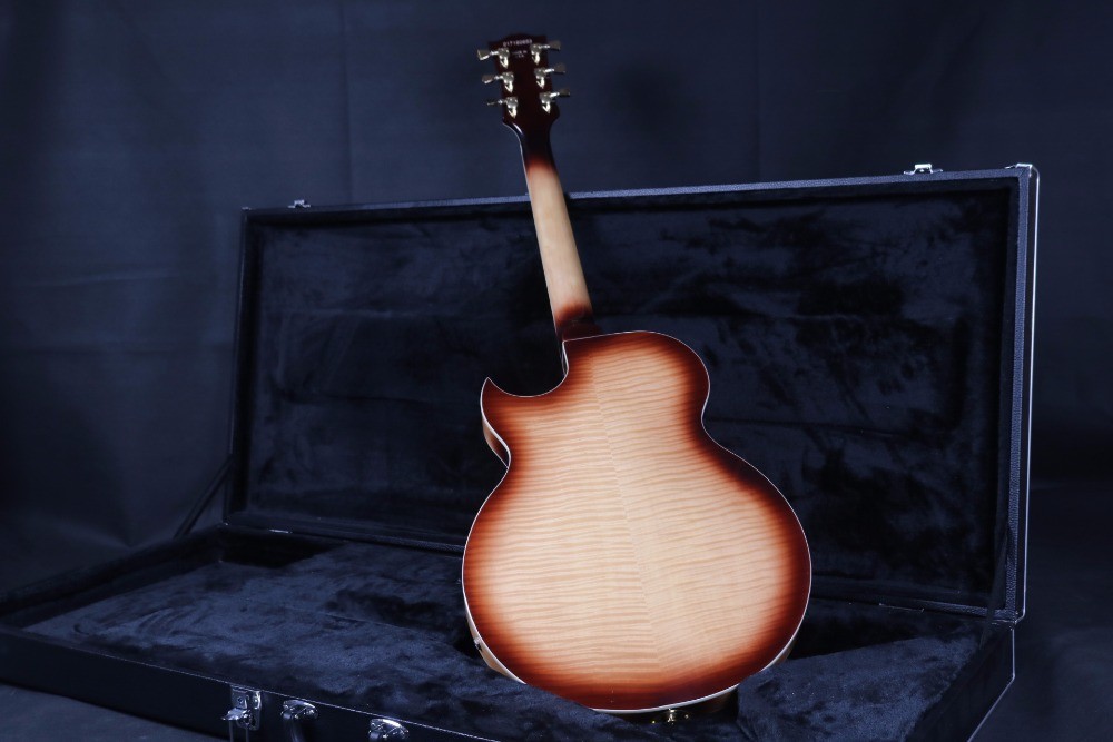 Top Quality Stock Full Hollow Body 41'' Electric Guitar Small Gold Hardware Black Color