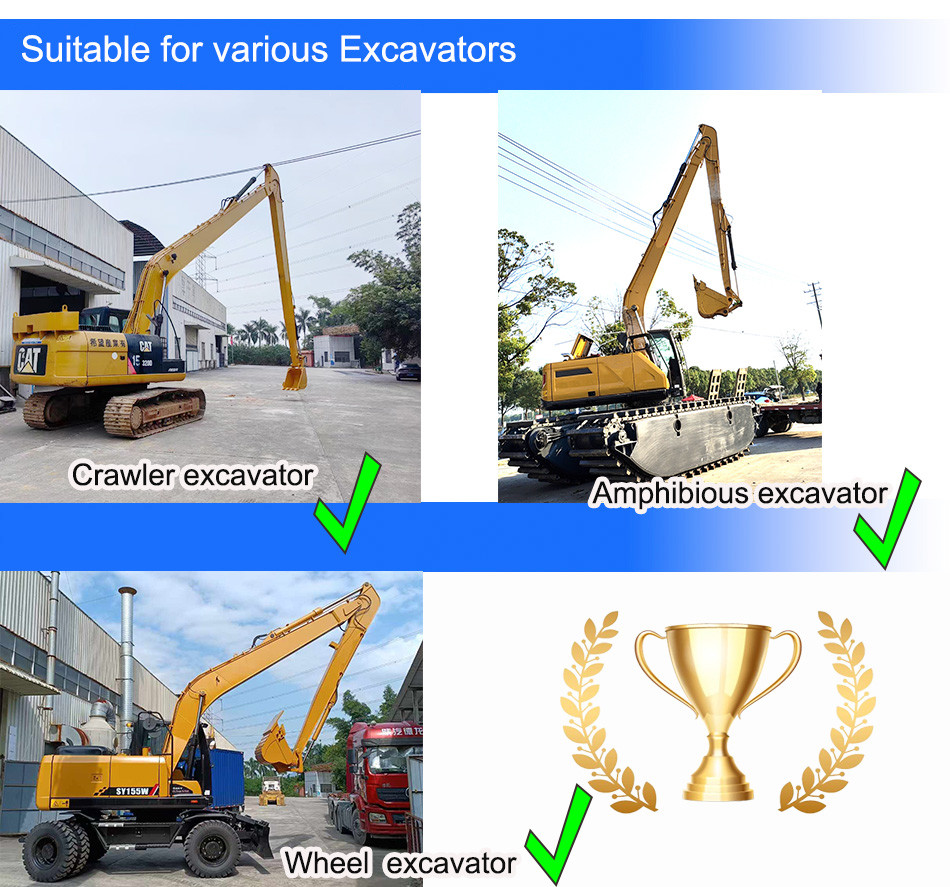 Long Reach Excavator Long Arm For Digging Long Reach Cleaning River Silt For CAT HITACHI KOMATSU