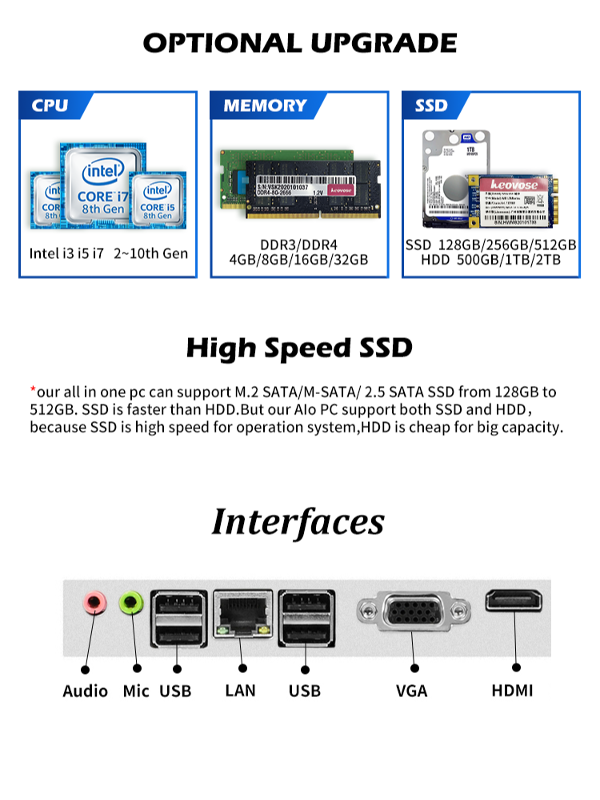 21.5 "23.8" Cheap AIO Core I3 I5 I7 Laptops For Office Gaming computer Desktops Barebone All In One supplier