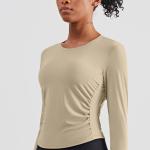 Pleated Ladies Long Sleeve Yoga Tops Quick Dry Four Way Stretch Yoga T Shirts