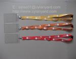 Discount plastic badge holder lanyard with plastic breakaway, polyester ribbon,