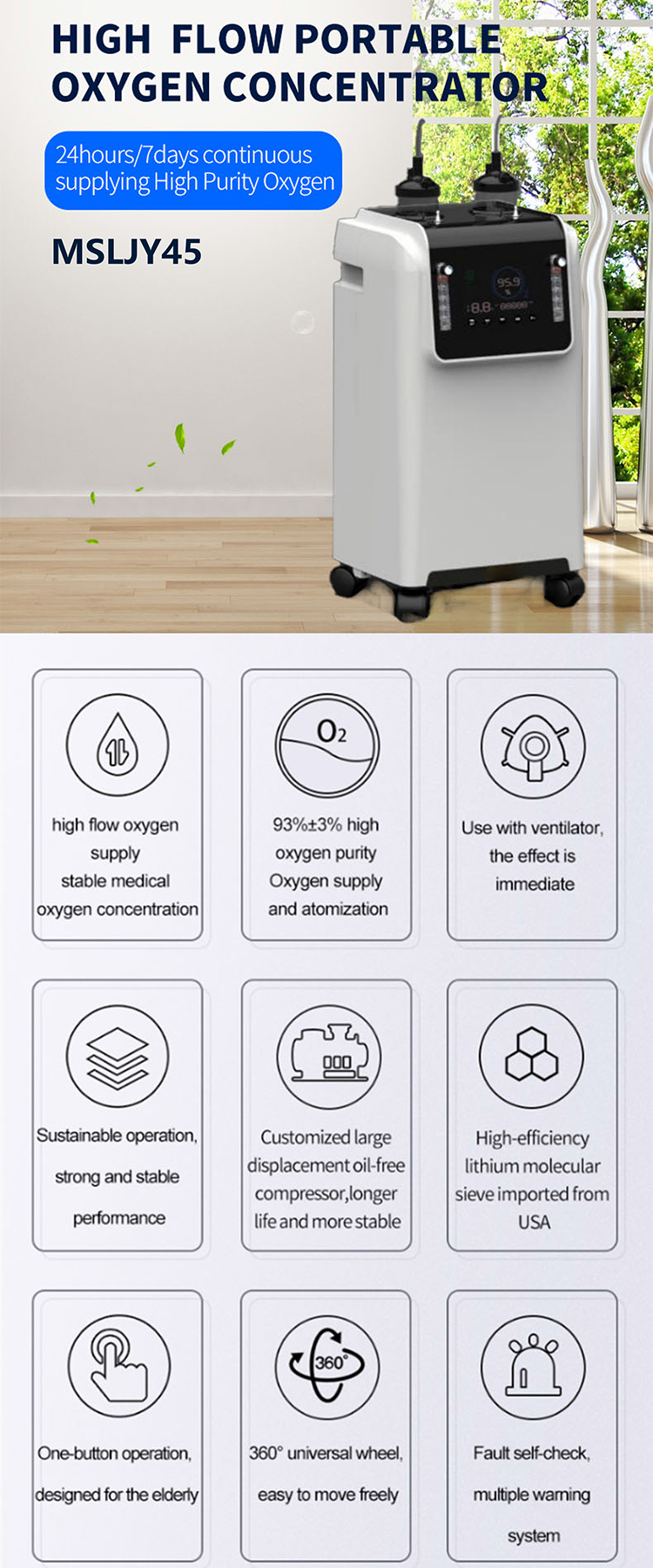 Ce Iso Certification Portable Medical Grade 5L Xnuo Oxygen Concentrator In Stock