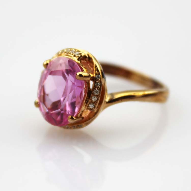 18K Rose Gold Plated Sterling Silver Ring 9mmx11mm Oval Pink Cubic Zircon (R266)