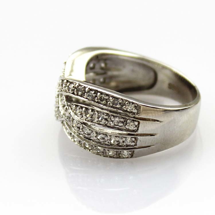 Sterling Silver Pave Cubic Zircon Crossover Band Ring(SRJ-398)