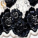 Embroidered Black Glitter Lace Fabric French Beaded For Bridal Dress