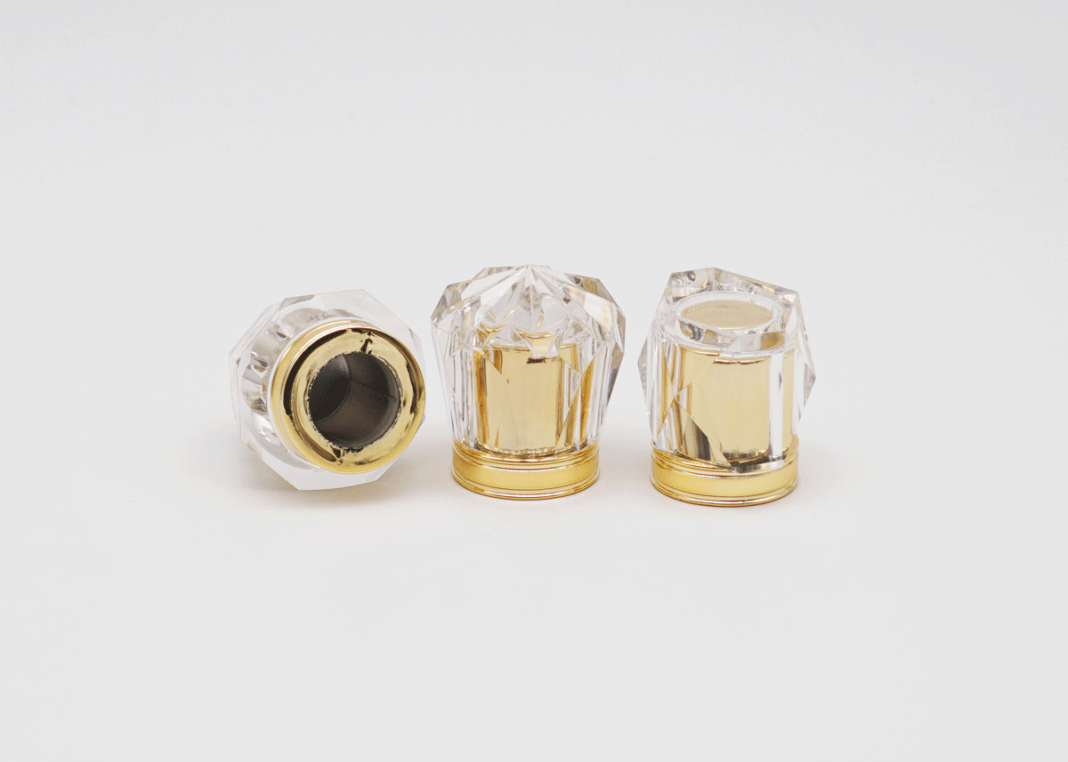 Non Spill Gold Aluminum Perfume Bottle Lid Textured Design With Concave Collar