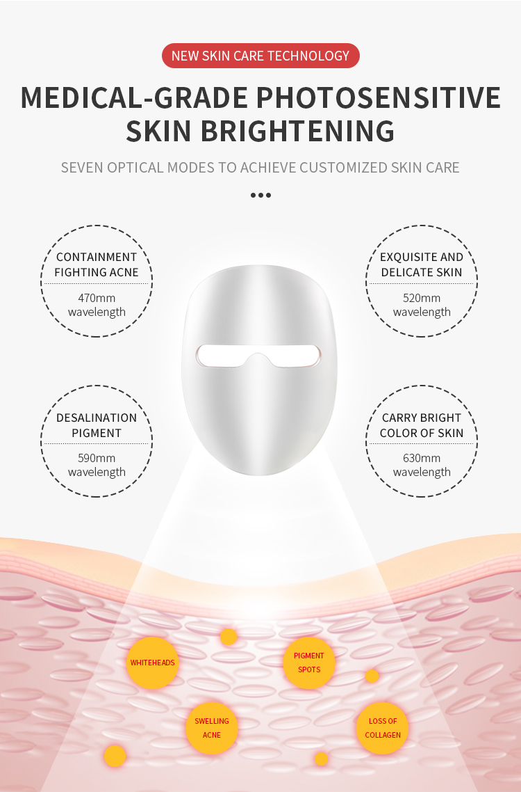 Skin Repair 7 Color Phototherapy Facial Mask Pigment Removal Led Light Face Mask