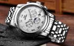 KINYUED J015-3 White Dial Stainless Steel Strap OEM Custom Watches Waterproof