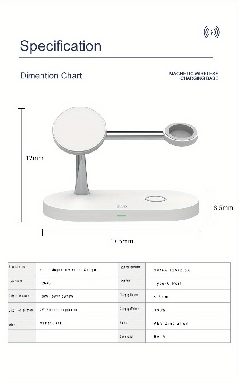 Multi-functional Magnetic Wireless Charging Station With Night Light For Qi Phones & Earbuds