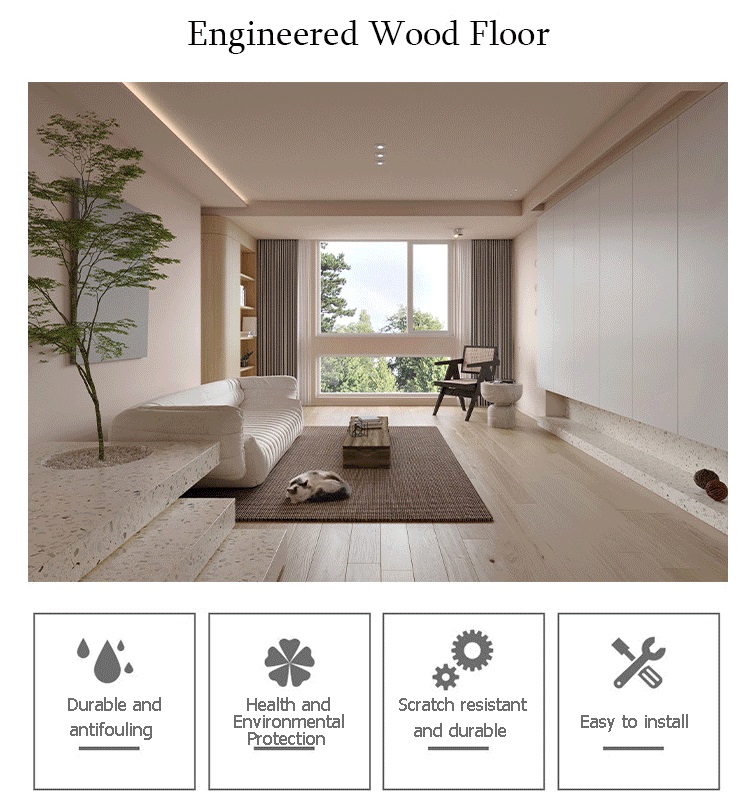 Three-Layer Varying Length Oak Plank Smooth Oak Hardwood Flooring with Valinge 5G/ T G
