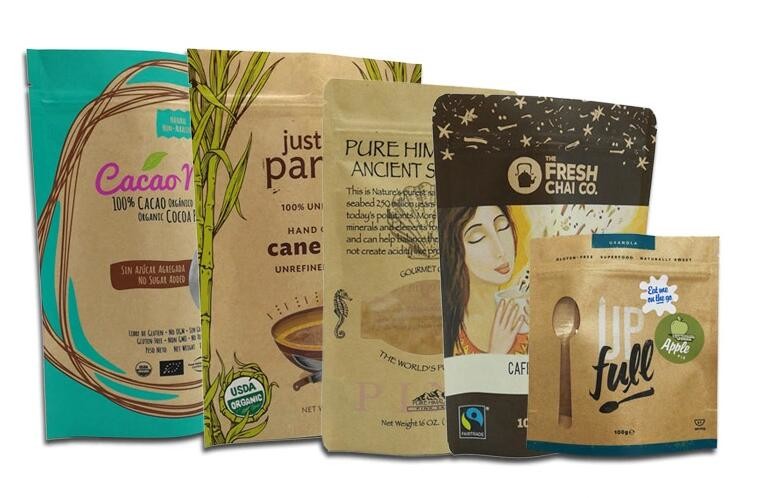 Wholesale Biodegradable Zipper Brown Kraft Paper Bags Tea/Food Packaging Stand Up Paper k Bag