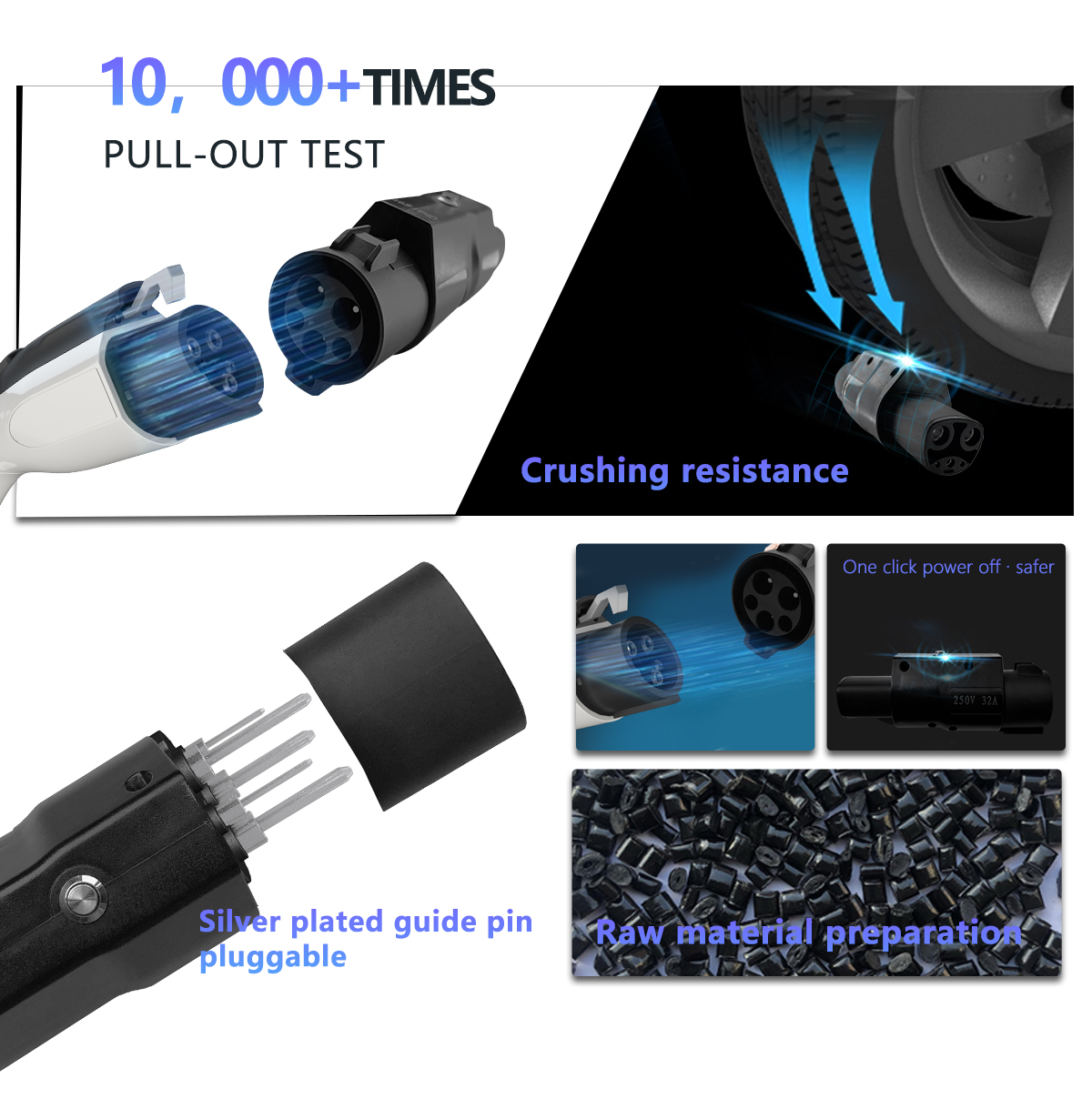 32A Rated Current NACS 7KW Type1 to Type2 Inlet Eu Car Charging Adapter Type2 Electric Vehicle Charging Pile Vehicles