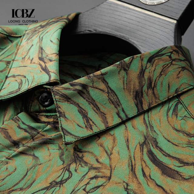 Autumn Casual Shirts For Men All Over Digital Print Floral Chain Viscose Long Sleeve