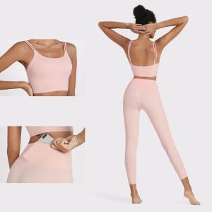 Quality Breathable High Elastic Yoga Set Clothes Nylon Leggings And Sports Bra wholesale