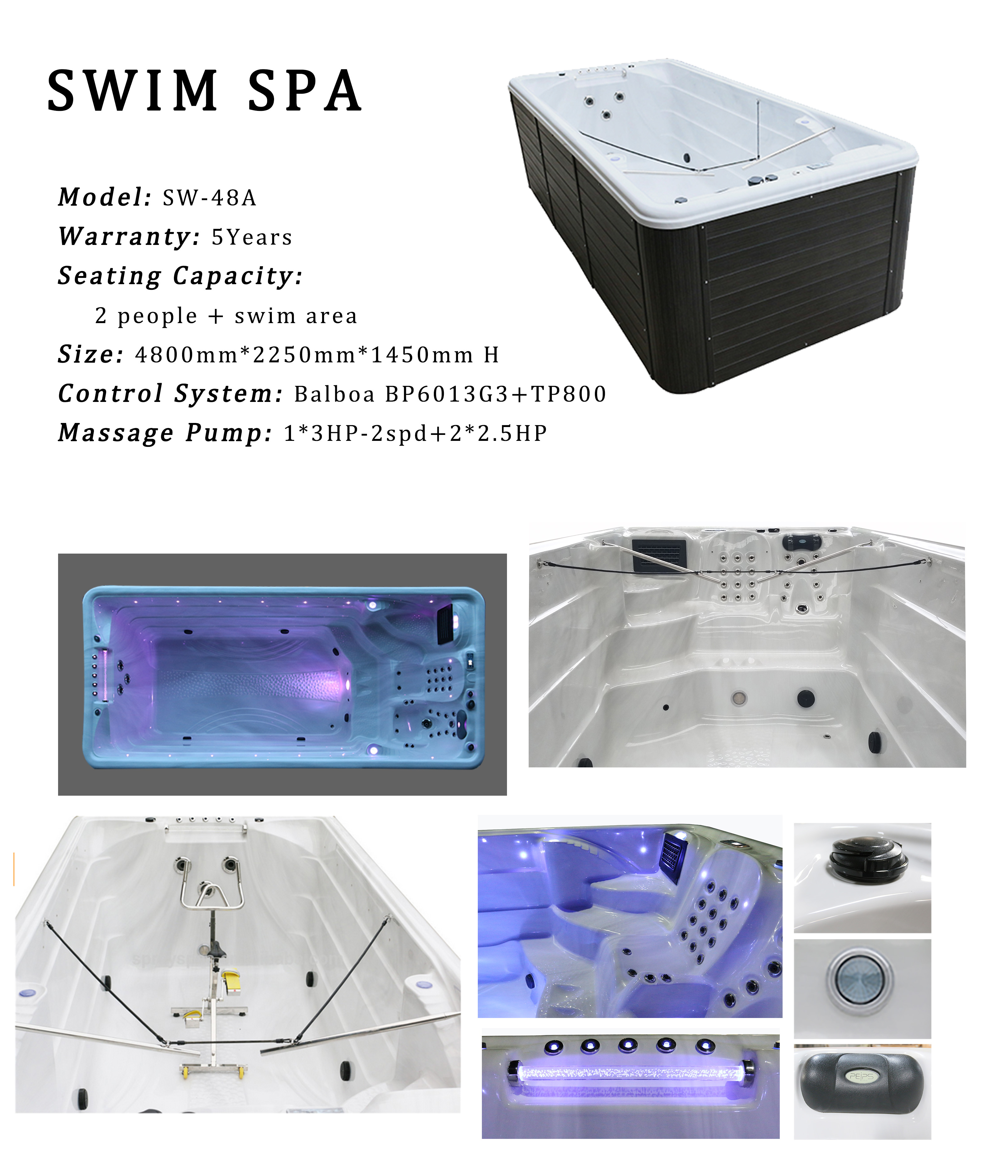 Outdoor Freestanding Swimming Spa Whirlpool Massage Swim Pool Spa
