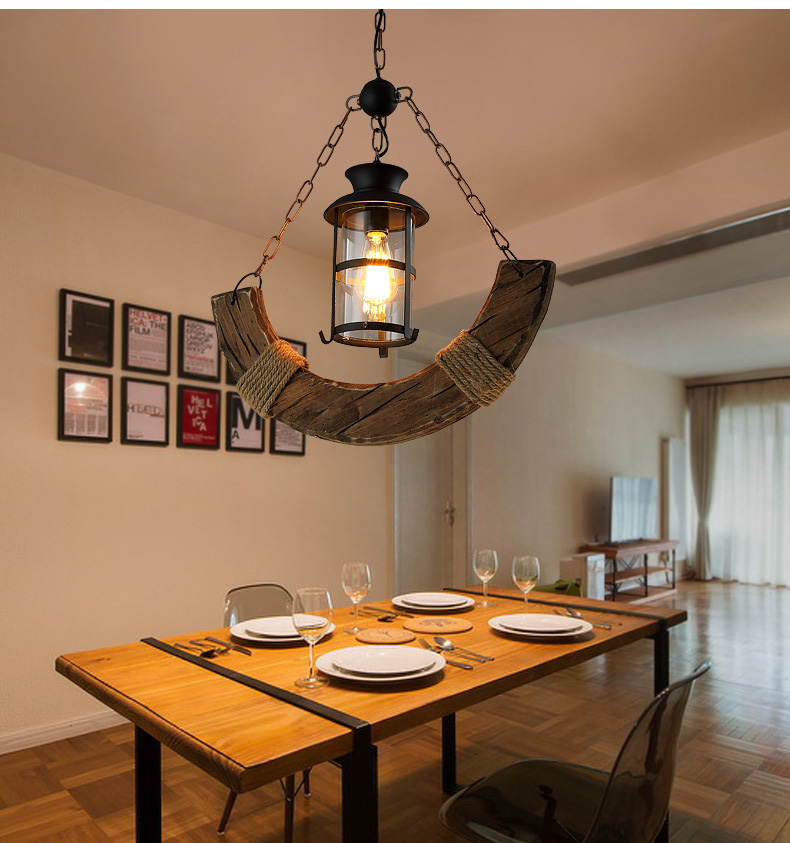 Industrial Wood Chandelier Creative Living Room Bar Dining Room Handing Lamp(WH-VP-217)