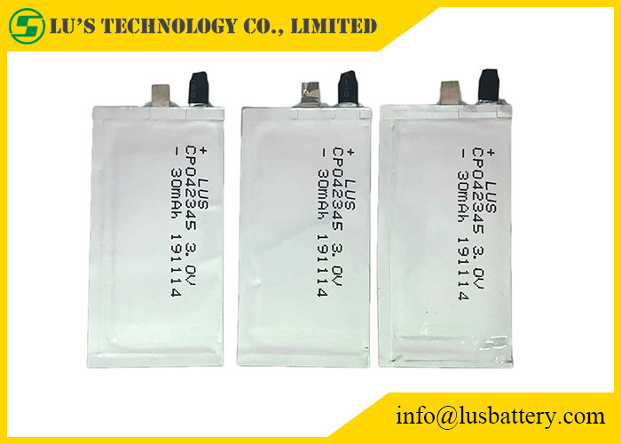 Ultra Thin 3.0V Prismatic Limno2 Battery 30mAh CP042345 For Key