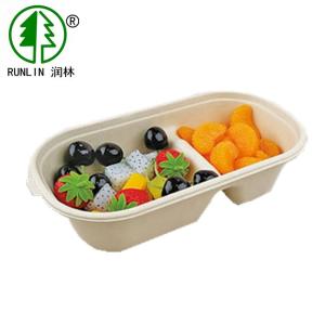 Quality Compostable Bagasse Biodegradable Food Trays 2 Compartments Fruit Salad Tray wholesale