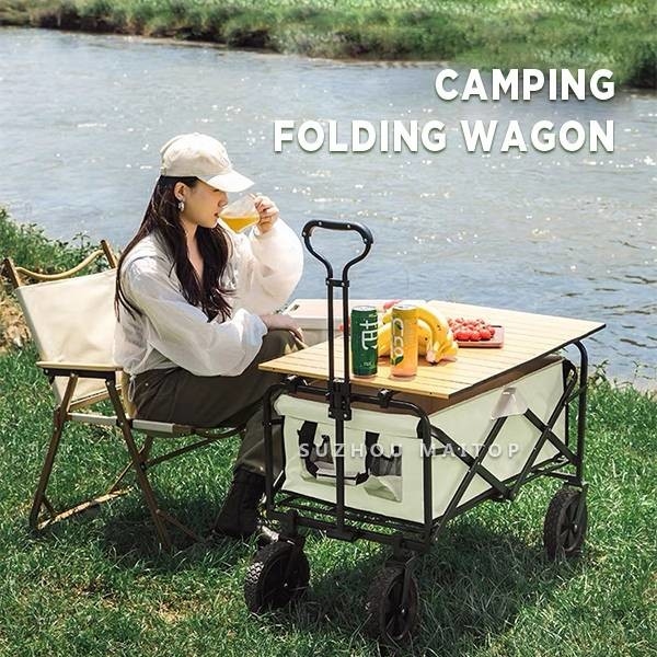 Compact Folding Wagon Cart Adjustable Collapsible Wagon For Outdoor Camping