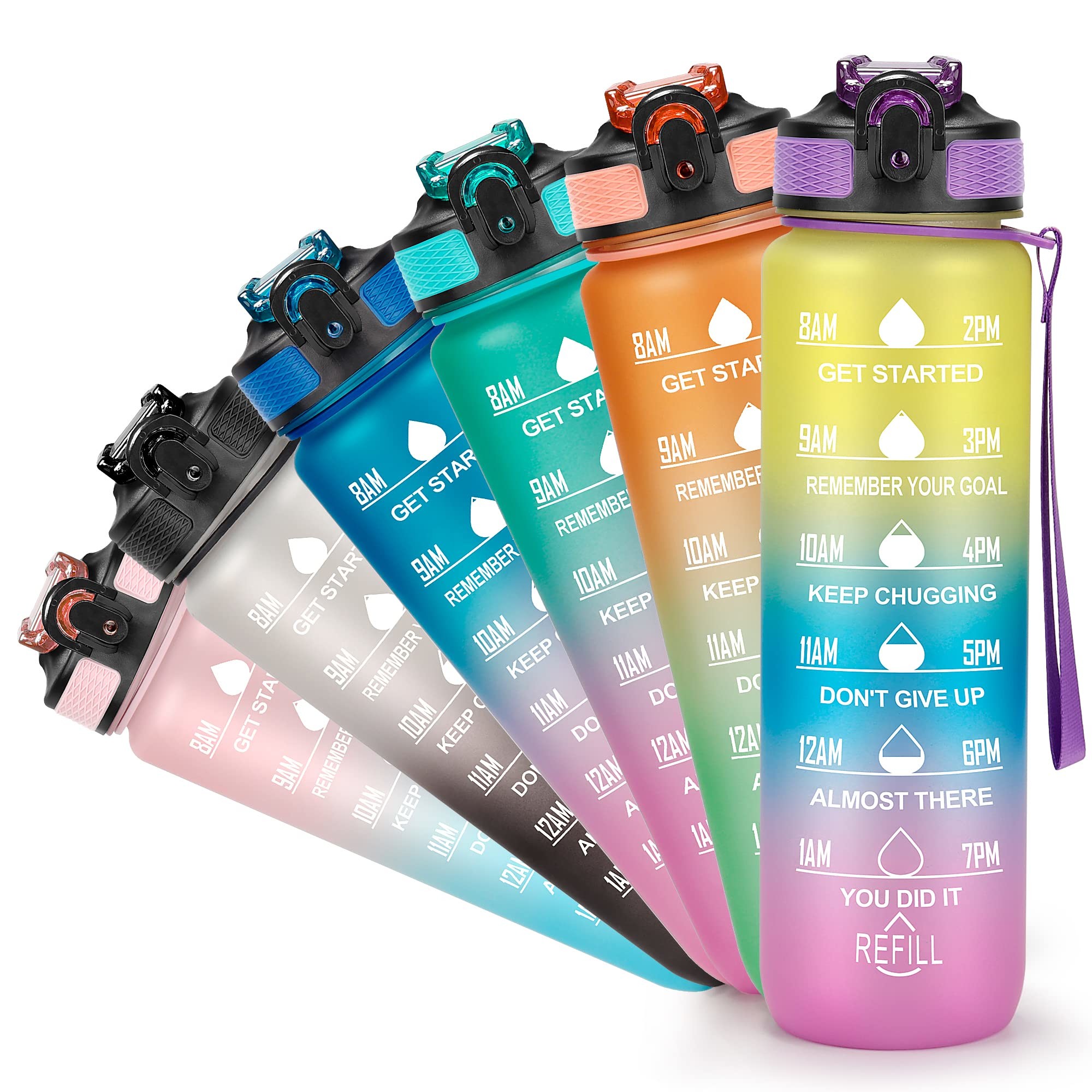 Purple Blue 25 Oz Water Bottle With Straw Custom Motivational Water Bottle With Time Marker Fitness Weight Loss Tracker Lightweight Durable Design