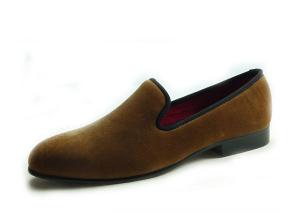Quality Business Mens Velvet Smoking Slippers Embroidered Mens Red Suede Loafers wholesale