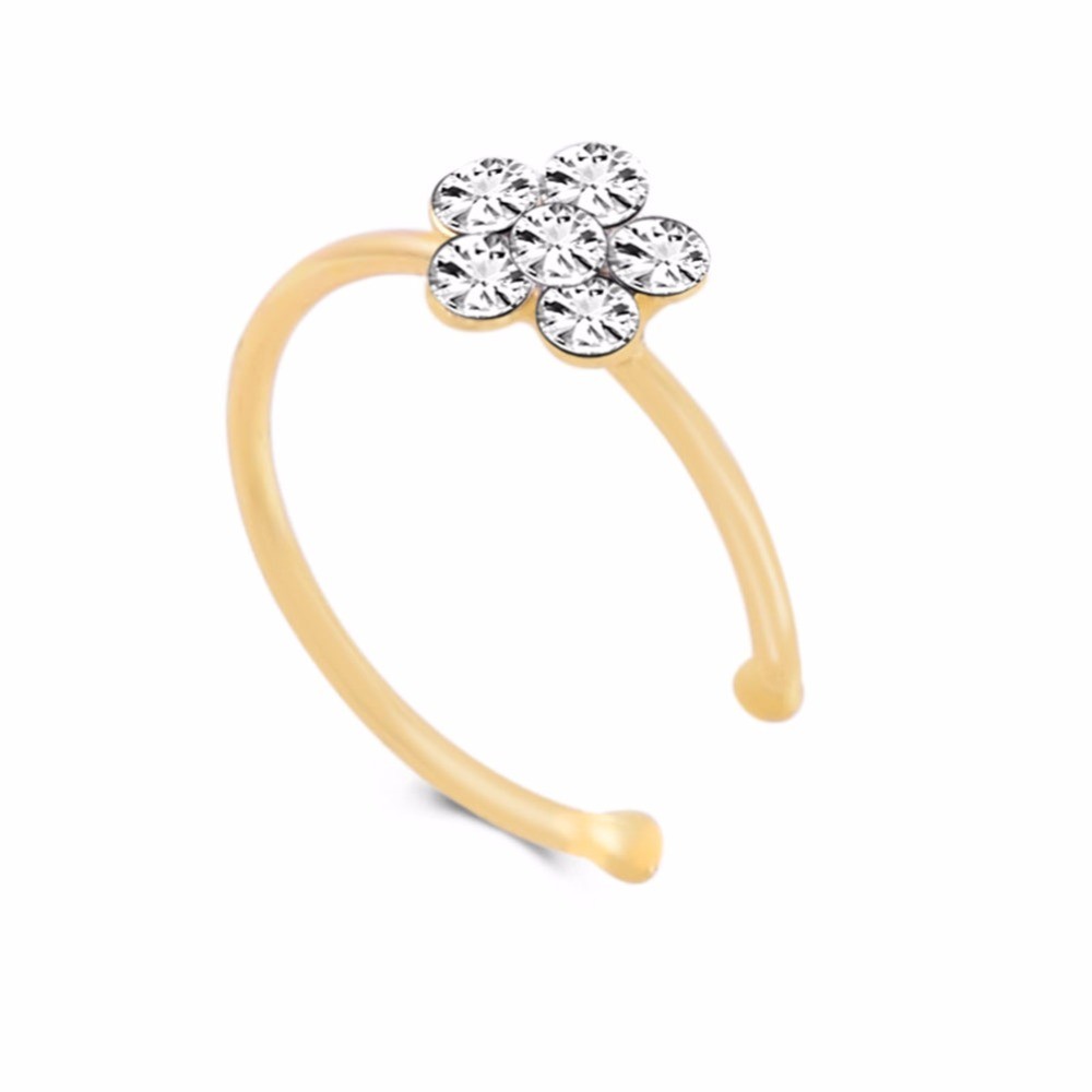 Fashion Crystal Nose Ring Indian Flower Nose Stud Hoop Septum Clicker Piercing Nose Clip Rings Body Piercing Jewelry