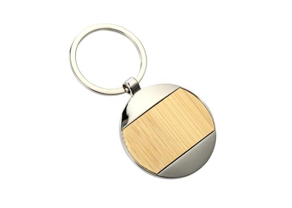 Bamboo Nickel Metal Key Ring Holder Iron Promotional Metal Keychains Laser