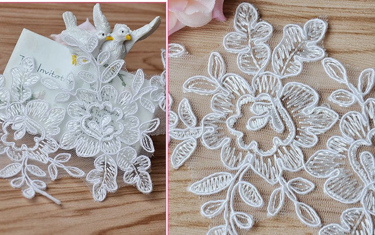 Garment Accessories Embroidery Lace Applique with Cord Ivory Color