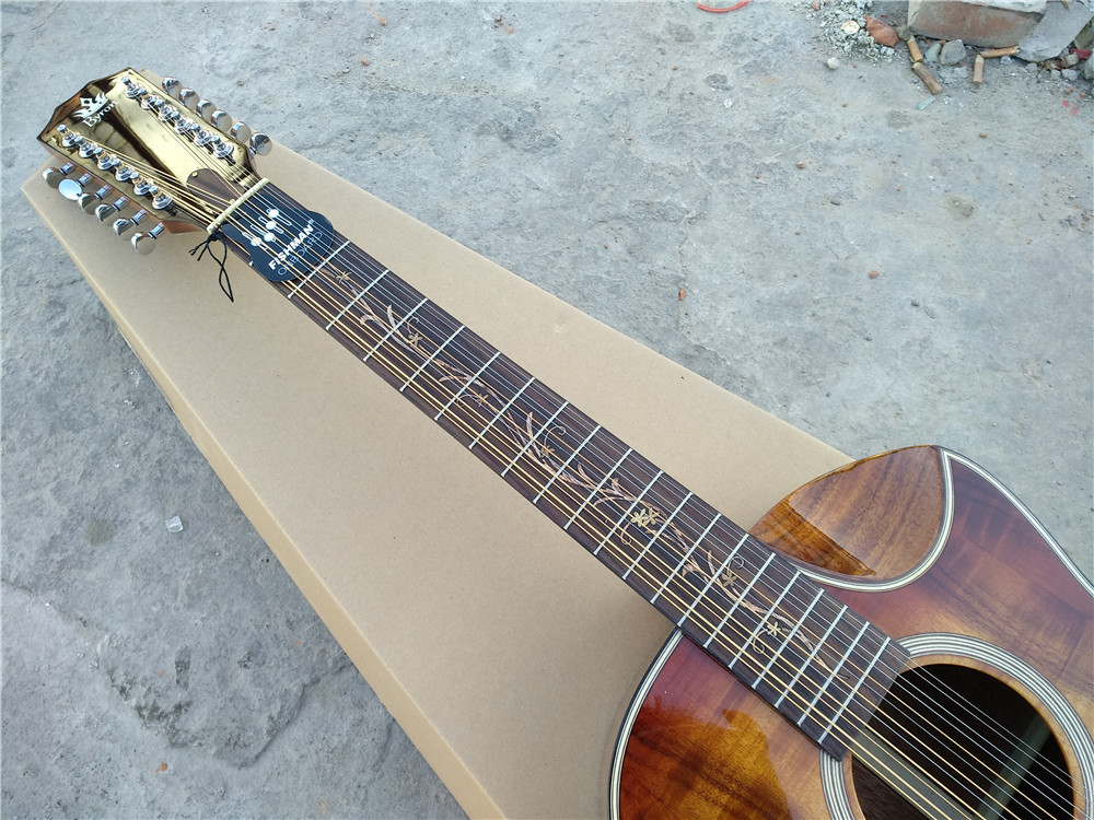Koa wood Handmade jumbo acoustic 12 string armrest bevelled cutway 12 Strings custom acoustic electric guitar
