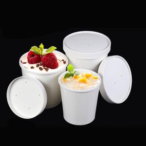 Quality Fast Food Double Wall 300g White/Kraft Paper Takeaway Soup Bowl With Paper Lid wholesale