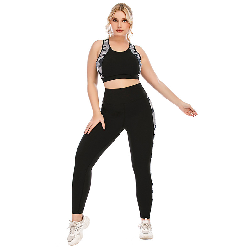 Side Camo Plus Size Yoga Sets Moisture Wicking Sports Bra Top And Tight Leggings