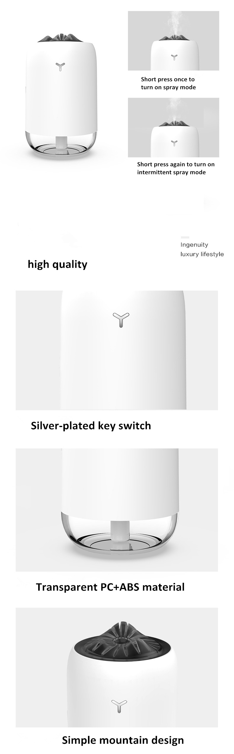 HOMEFISH 260ML Room Humidifier ABS PP Silicone Car Air Humidifier