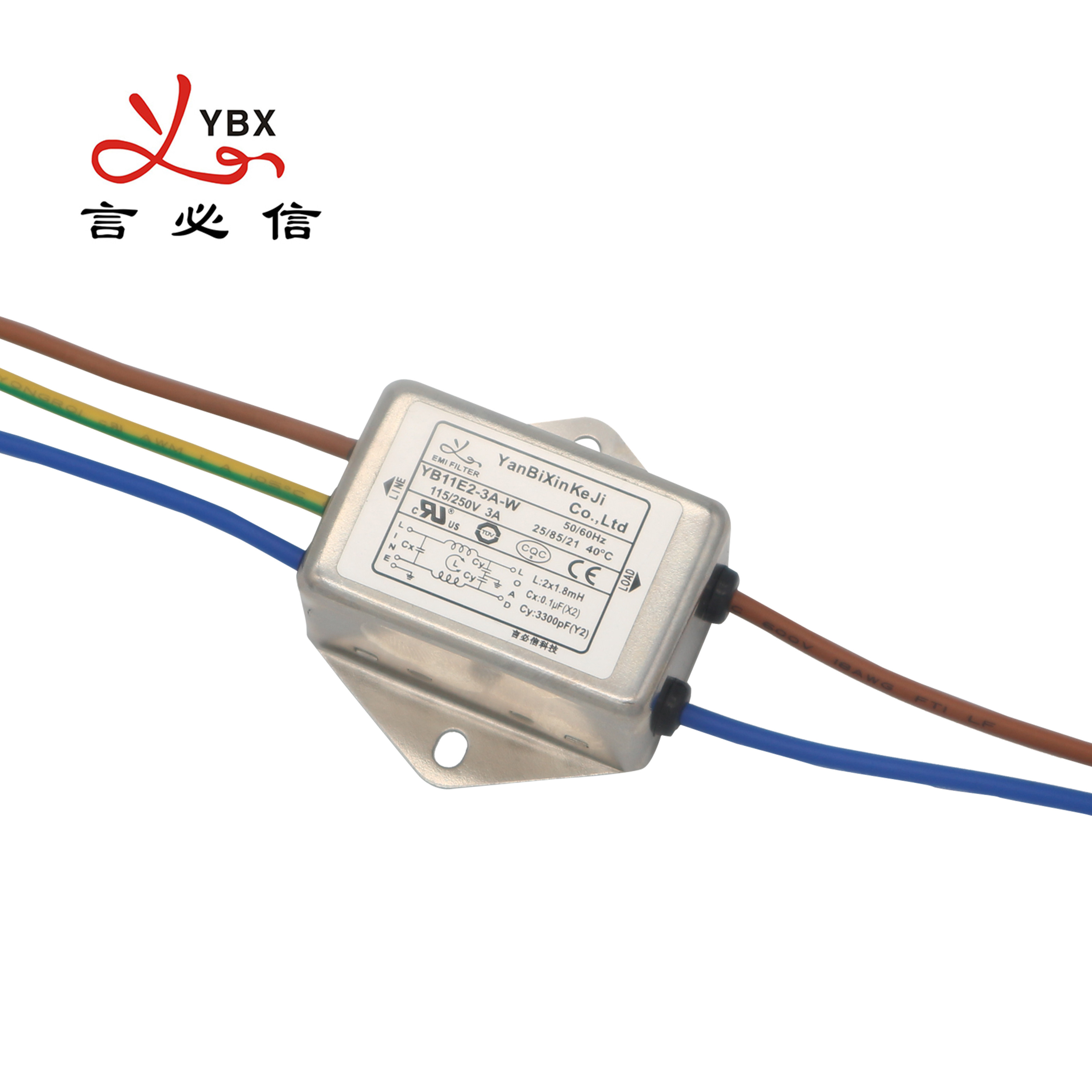 YB11E2 Power Line Filter 3A Wire Connection Single Phase Filter For EMC Rectification Test