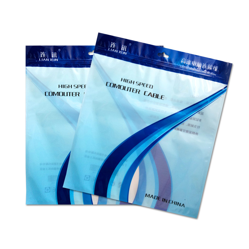 Wholesale plastic OPP MOPP PET USB cable packaging bag for mobile phone accessories