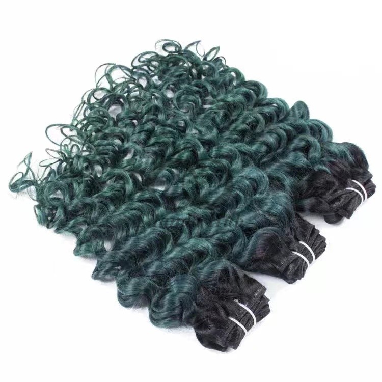 #T1B/Green Deep Curly Remy Human Hair Bundles Sew In Weave Bundles Brazilian Bundle Deals