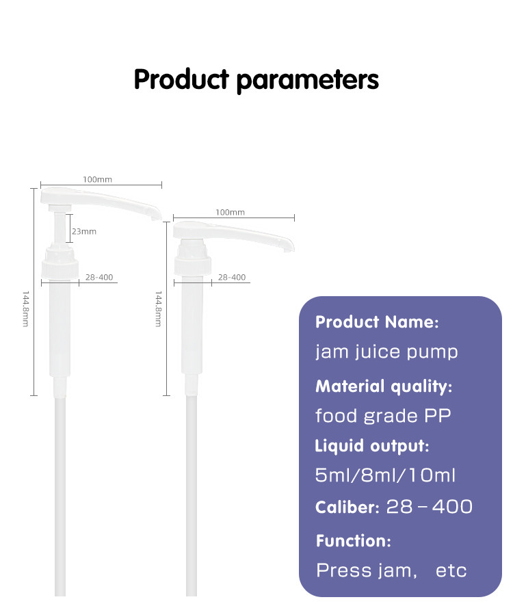28-400 Closure Narrow Head Syrup Pump Dispenser 5ml 8ml 10ml dosage Food grade Plastic Sauce Pump