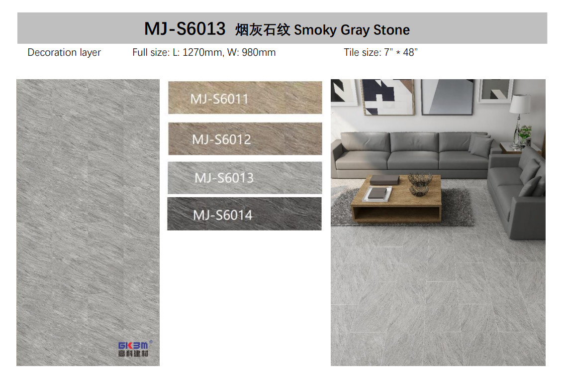 Smoky Gray Stone Pattern Vinyl Flooring 7''x48'' GKBM Greenpy MJ-S6013