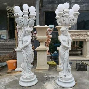 Quality Marble Woman Statues Sculpture Floor Lamp Life Size White Stone Carving Garden Decoration wholesale