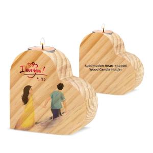 Quality Customizable Sublimation Blank Ambient Wood Candle Holder Heart Shaped wholesale