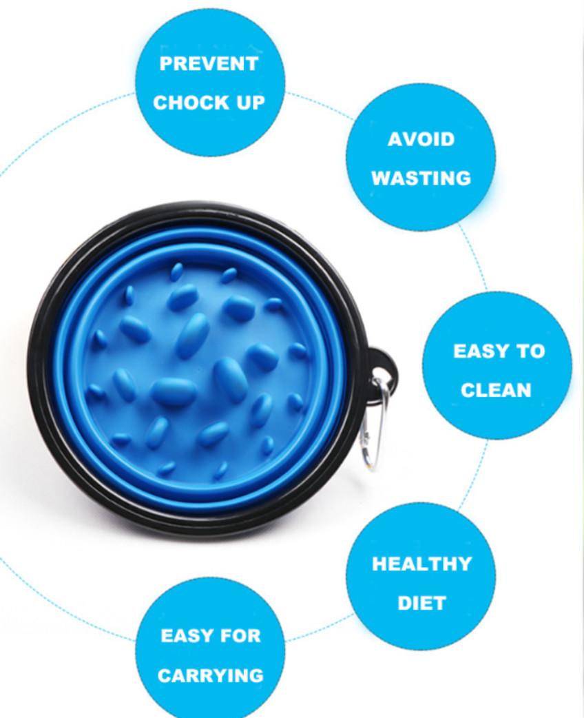 Portable Collapsible Slow Feeder Dog Bowl 35oz Rubber Food Bowl Eco Friendly
