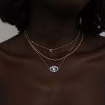 18K Gold Plated Baguette Cubic Zircon 925 Sterling Silver Women's Evil Eye