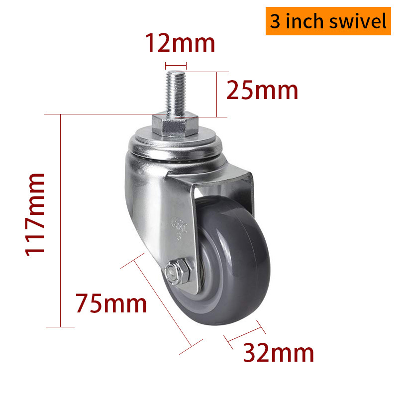 150kg Load Threaded Industrial Castor Wheel 3 Inch 75mm 503S-76