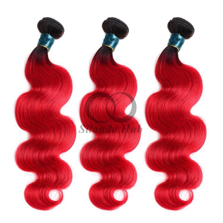 #T1B/Red Body Wave Remy Human Hair Bundles Sew In Weave Bundles Brazilian Bundle Deals